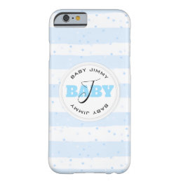 Blue and White Monogrammed Baby Stripes Barely There iPhone 6 Case