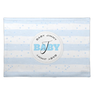 Blue and White Monogrammed Baby Stripes Cloth Placemat