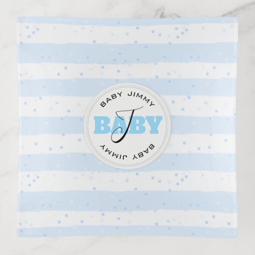 Blue and White Monogrammed Baby Stripes Trinket Tray