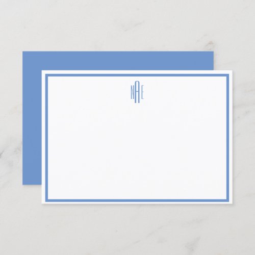 BLue and White Monogrammed Flat Note Card