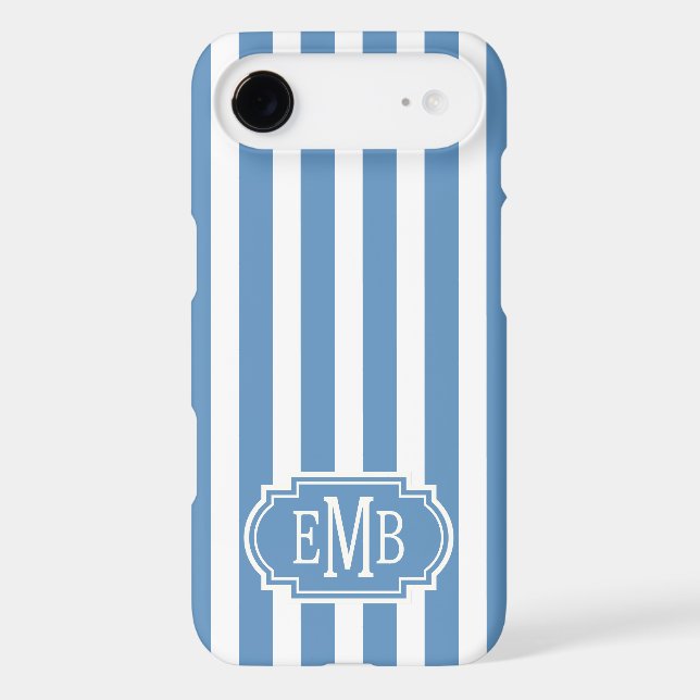 Blue and White Monogrammed Stripes Case-Mate iPhone Case (Back)