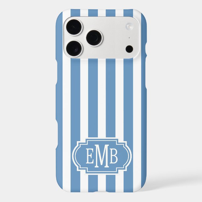 Blue and White Monogrammed Stripes Case-Mate iPhone Case (Back)