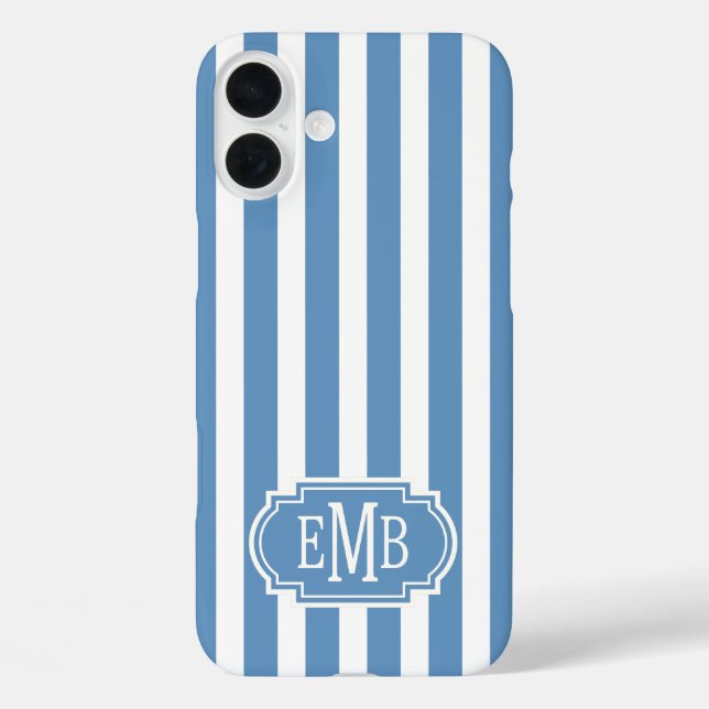 Blue and White Monogrammed Stripes Case-Mate iPhone Case (Back)