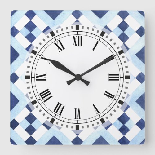 Blue and White Moroccan Geometric Kitchen Square Wall Clock