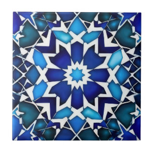 Blue and White Moroccan Pattern Ceramic Tile