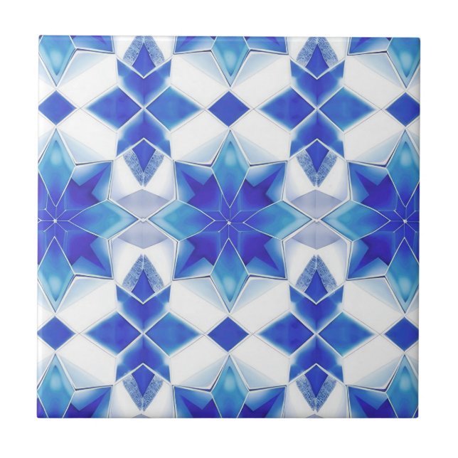 Blue and White Moroccan Pattern Ceramic Tile (Front)