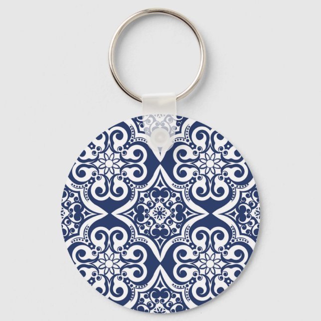 Blue and White Moroccan Pattern Keychain (Front)