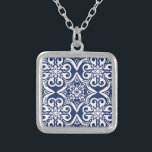 Blue and White Moroccan Pattern Silver Plated Necklace<br><div class="desc">Elegant blue and white Moroccan pattern. This design is available in variety of colors and products.</div>