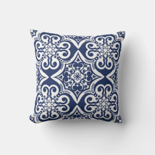 Blue and White Moroccan Pattern Throw Pillow