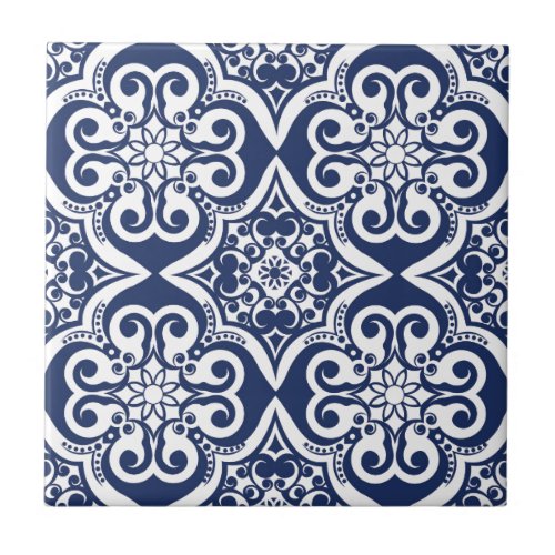 Blue and White Moroccan Pattern Tile