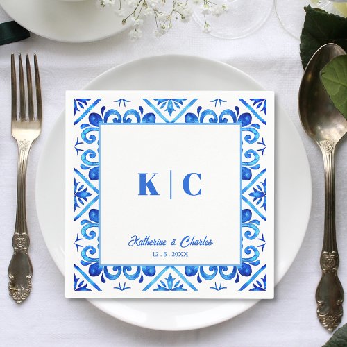 Blue and White Moroccan Pattern Wedding Napkin