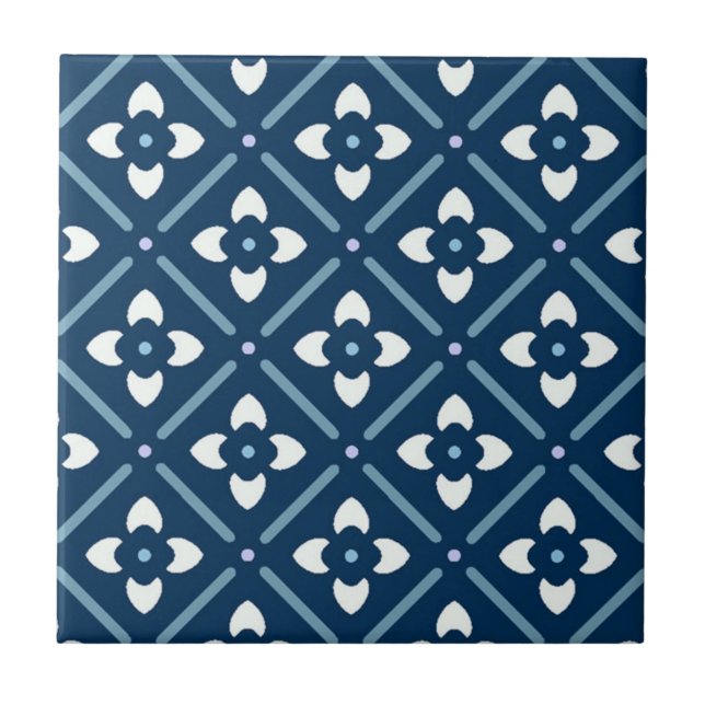 Blue and White Moroccan Patterned Tile (Front)