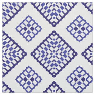 Blue and White Mosaic Geometric Azure Pattern Fabric