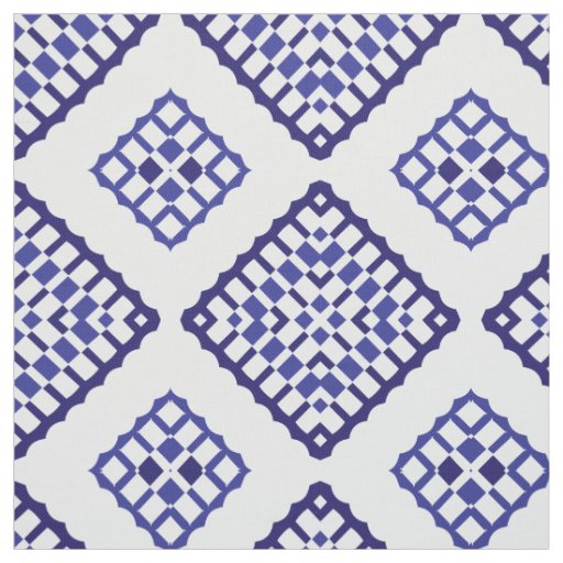 Blue and White Mosaic Geometric Azure Pattern Fabric
