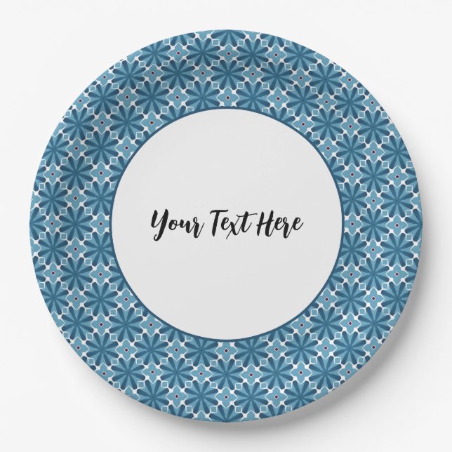 Blue and White Mosaic Paper Plates (Front)