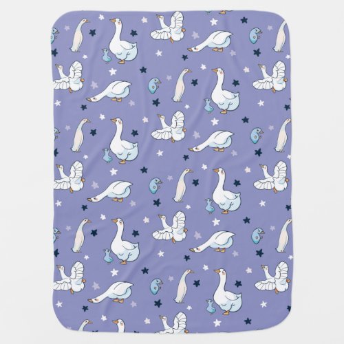 Blue and White Mother Goose and Baby Goose Pattern Baby Blanket