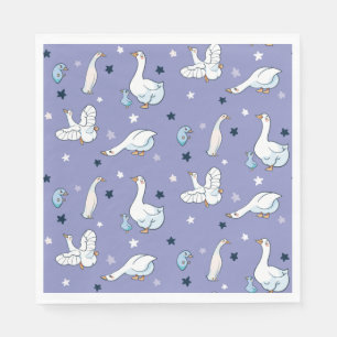 Blue and White Mother Goose and Baby Goose Pattern Napkins