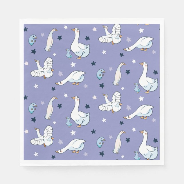 Blue and White Mother Goose and Baby Goose Pattern Napkins (Front)