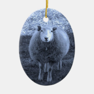 Blue and White Mother sheep Ceramic Ornament