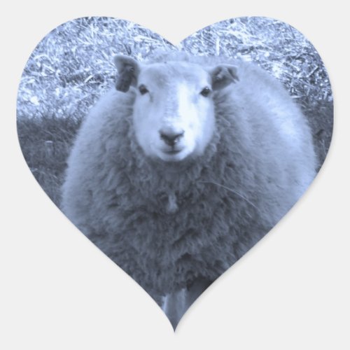 Blue and White  Mother sheep Heart Sticker