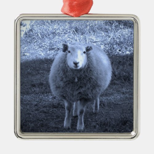 Blue and White  Mother sheep Metal Ornament