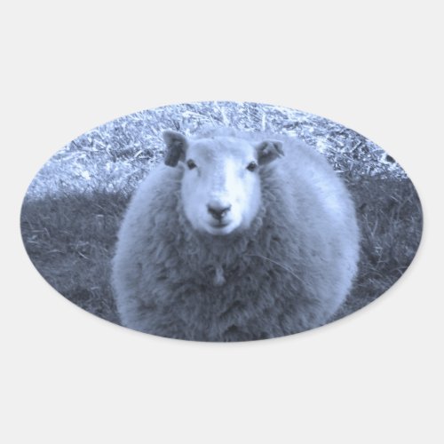 Blue and White  Mother sheep Oval Sticker