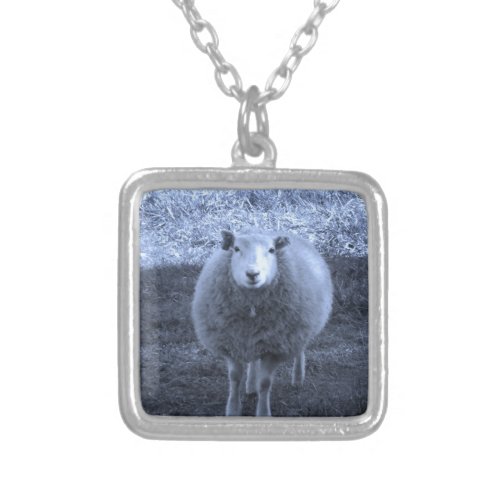 Blue and White  Mother sheep Silver Plated Necklace