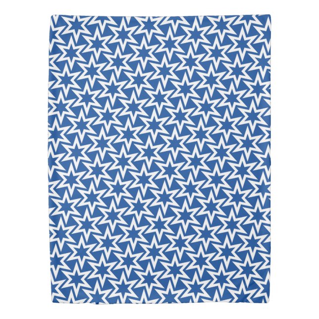 Blue And White Motif | Geometric Star Pattern Duvet Cover (Front)