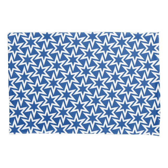Blue And White Motif | Geometric Star Pattern Pillow Case (Front)