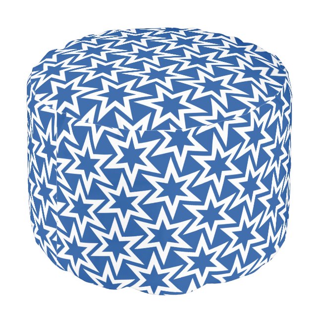 Blue And White Motif | Geometric Star Pattern Pouf (Angled Back)