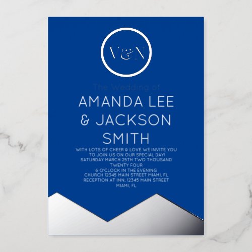 Blue and White Mountain Sun Wedding  Foil Invitation