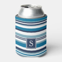 Blue and White Multi Stripe Monogram Can Cooler