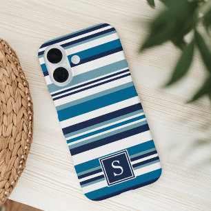 Blue and White Multi Stripe Monogram iPhone 16 Case