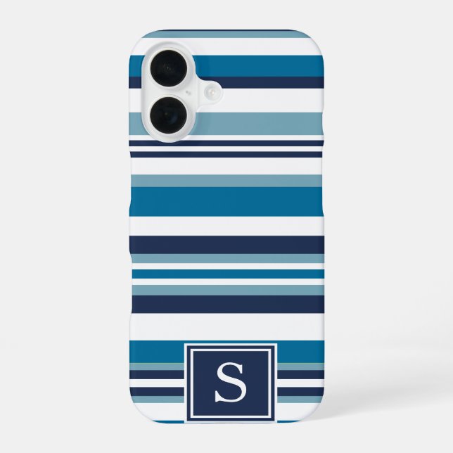 Blue and White Multi Stripe Monogram Iphone Case (Back)