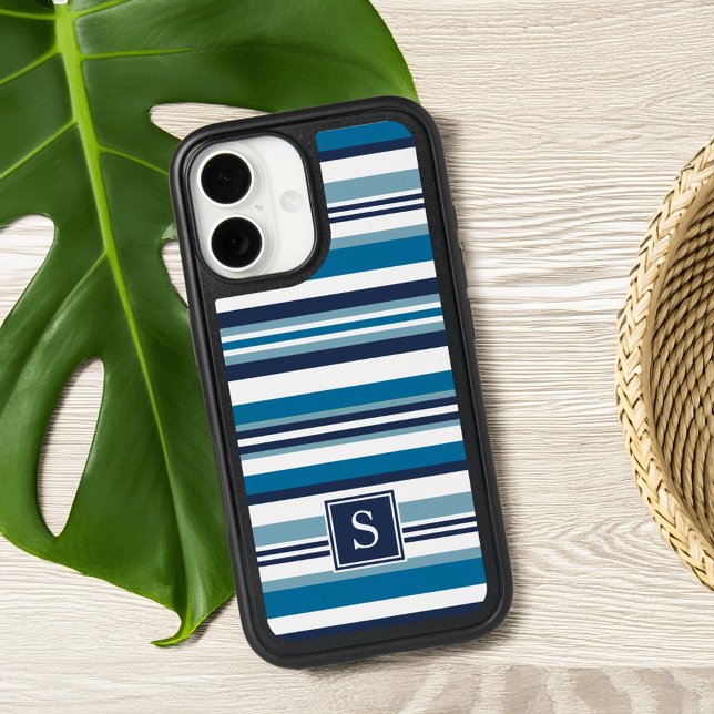 Blue and White Multi Stripe Monogram Otterbox iPhone Case (Creator Uploaded)
