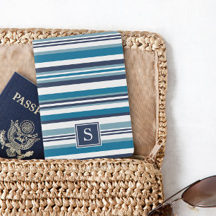 Blue and White Multi Stripe Monogram Passport Holder