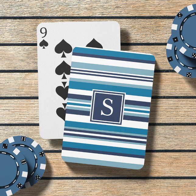 Blue and White Multi Stripe Monogram Poker Cards (Creator Uploaded)