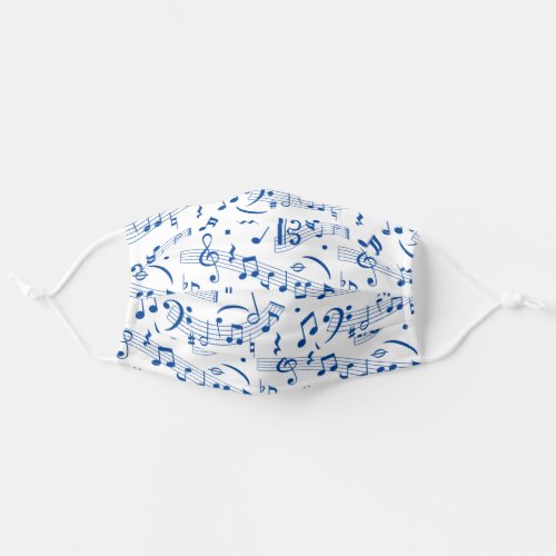 Blue and White Music Notes Pattern Cloth Face Mask