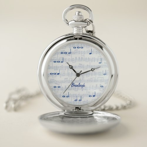 Blue and White Music Notes Pocket Watch