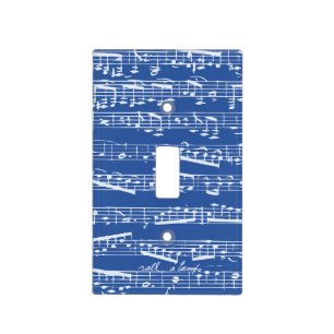 Blue and white musical notes light switch cover