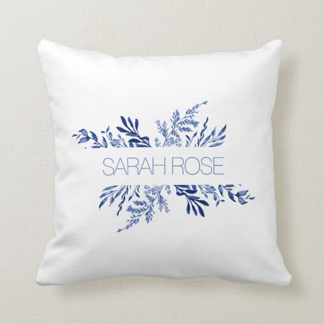 Blue and White Name Throw Pillow