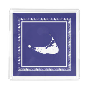 Blue and White Nantucket Greek Key Acrylic Tray