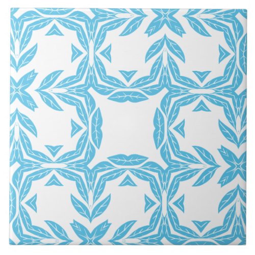 Blue and White Nature Inspired Tranquil Symmetry Ceramic Tile