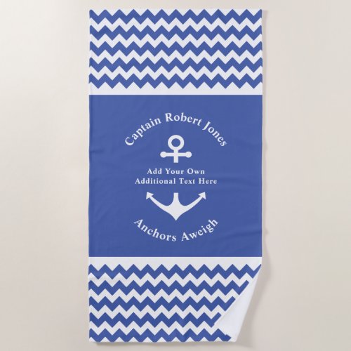 Blue and White Nautical Anchor Birthday Cruise Beach Towel