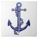 Blue and white nautical anchor ceramic tile<br><div class="desc">This blue and white nautical themed anchor is great framed or use in the bathroom or a beach house.</div>