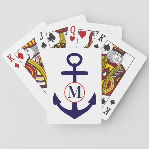 Blue and White Nautical Anchor Monogram Playing Cards