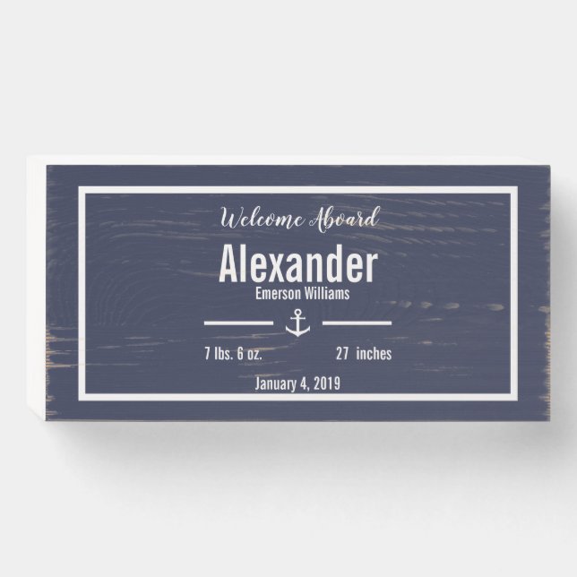 Blue and White Nautical Anchor Nursery Sign (Front Horizontal)