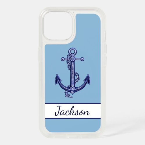 Blue and white nautical anchor iPhone 15 case