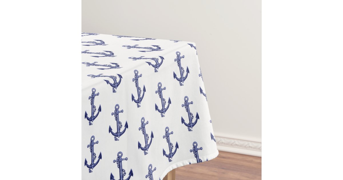 Blue and white nautical anchor tablecloth | Zazzle