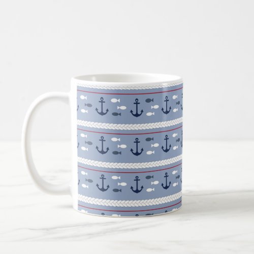 Blue and White Nautical Anchors Coffee Mug